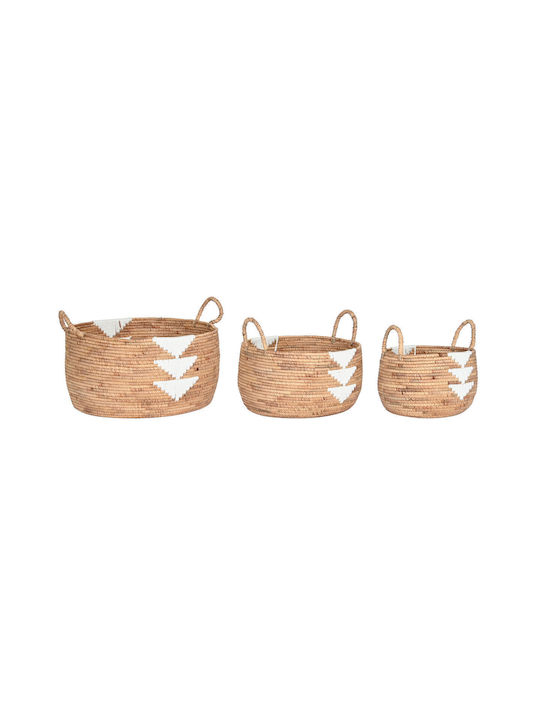 Set of Decorative Baskets Straw with Handles White 3pcs DKD Home Decor