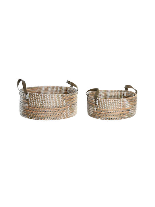 Set of Decorative Baskets Straw with Handles 2pcs DKD Home Decor