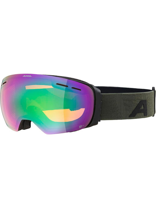 Alpina Skibrille für Erwachsene, Schwarz, mit schwarzem Spiegellinse