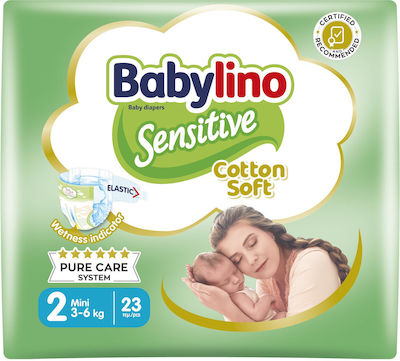 Babylino Scutece cu bandă adezivă Sensitive Cotton Soft Sensitive Nr. 2 pentru 3-6 kgkg 23buc