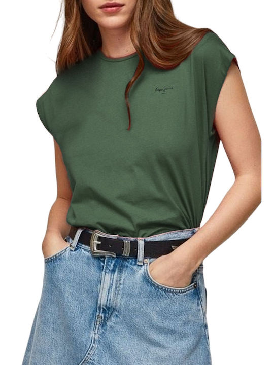 Pepe Jeans Women's Summer Blouse Cotton Short Sleeve Khaki
