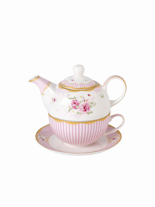Karvounis Porcelain Pink Tea Set with Mug 3 Pieces
