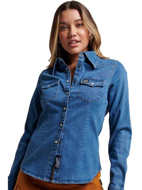 Superdry Western Women's Denim Long Sleeve Shirt ARIZONA BLUE