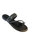Leather Women's Flat Sandals in Black Color