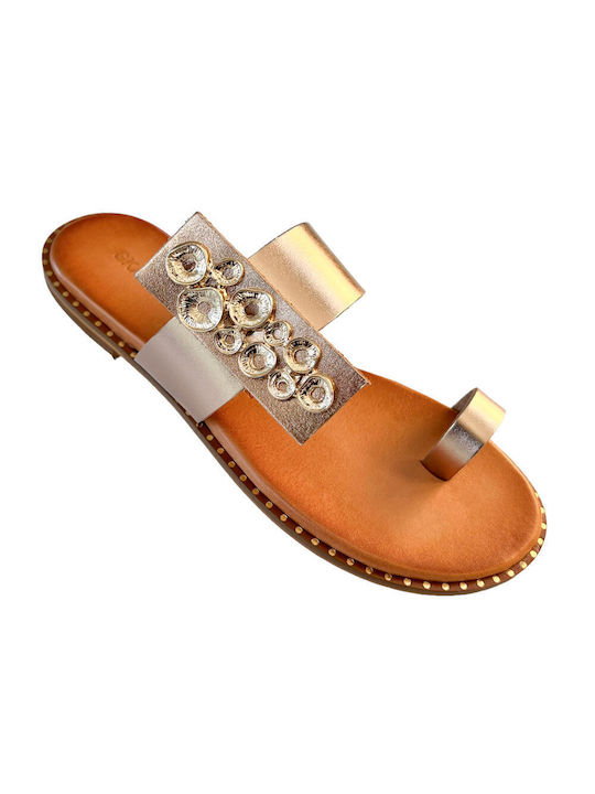 Gkavogiannis Sandals Leder Damen Flache Sandalen in Gold Farbe