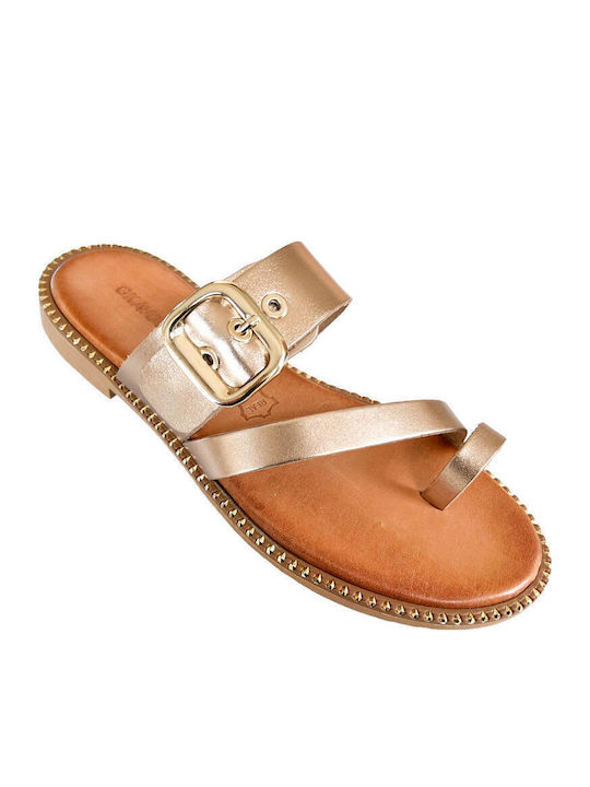 Gkavogiannis Sandale Casual Damă Din Piele Aurii Gkavogiannis Sandale Casual Damă Din Piele Aurii