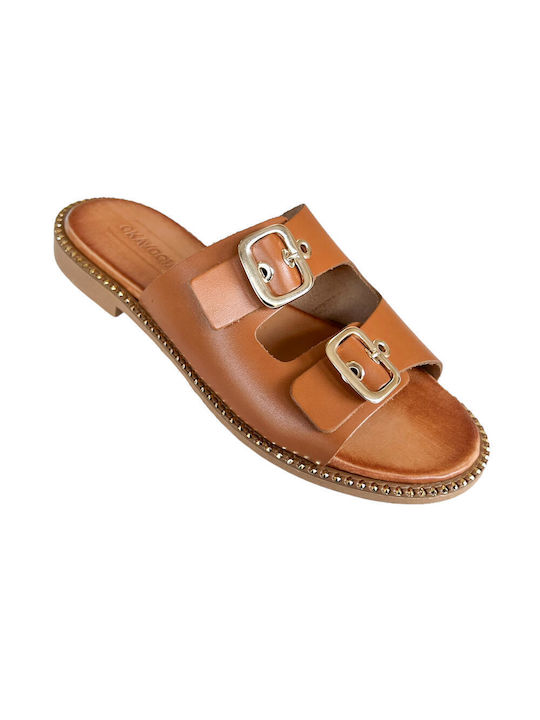 Gkavogiannis Sandals Leder Damen Flache Sandalen in Tabac Braun Farbe