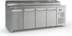 Inox Dobros Edelstahl Kühltisch Salat mit 4 Türen und Kühlaggregat L225xB70xH126cm