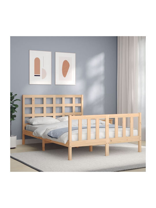 King Size Solid Wood Bed Massif Wood with Slats for Mattress 190x190cm