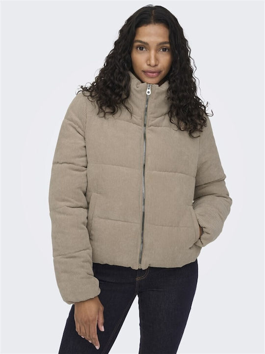 Only Women's Short Puffer Jacket for Winter Beige