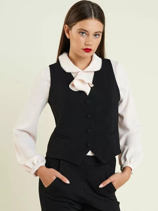 Forel Women's Vest with Buttons Μαύρο