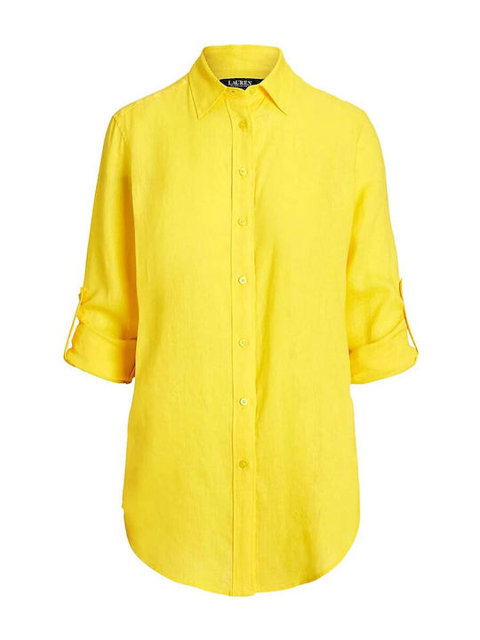 Ralph Lauren Kurzärmelig Damen Leinen Hemd Lemon