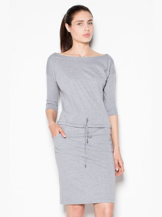 Venaton All Day 3/4 Sleeve Cotton Mini Dress Gray , Regular Fit