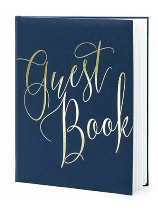 PartyDeco Guest Book Mπλε Mε Xρυσή Eπιγραφή Βιβλίο Ευχών Γάμου Navy Μπλε