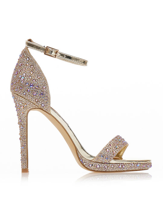 Tsoukalas Sandalen aus Lackleder mit Strass Gold
