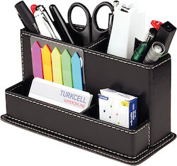 Leather Desk Organizer Πολλαπλές Θήκες in Black Color