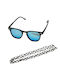 Arthur Unisex Sunglasses with Horn-Rimmed Frame Black/Light Blue Mirror