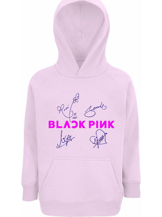 Kids Sweatshirt with Hood and Pockets Creamy Pink - Lila Blackpink Autograph Signatures Kpop