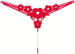 Blumige Damen Sexy Zeichenfolge mit Spitze & Perlen Rot