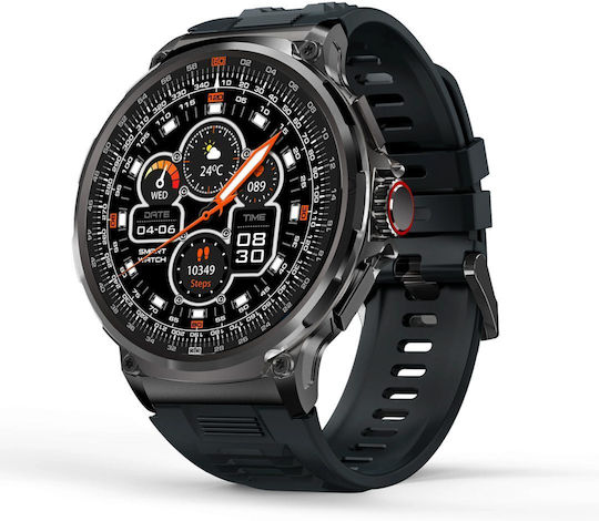 Aoke V69 Smartwatch με Παλμογράφο (Μαύρη Κάσα / Μαύρο Λουρί Σιλικόνης)