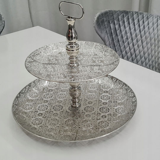 Etoile Metalic Etajeră 2 niveluri Argintiu Ø49xY45cm 1buc