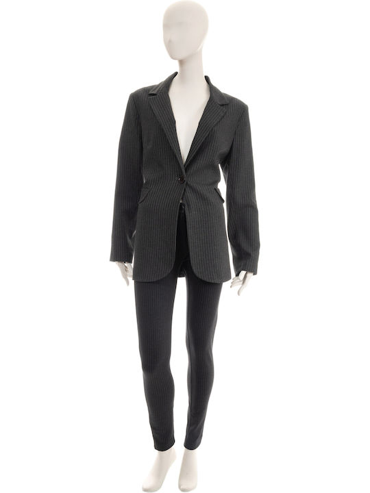 Lui E Lei Long Women's Waisted Blazer Gray