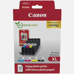 Canon CLI-551XL Photo Value Pack with 4 InkJet Printer Inks Yellow / Cyan / Magenta / Black (6443B008)