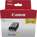 Canon CLI-521 3 Inkjet Printer Cartridges Multipack Yellow / Cyan / Magenta (2934B015)