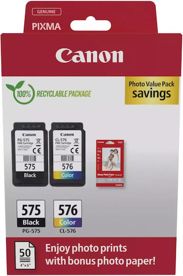 Canon PG-575 / CL-576 Original Photo Value Pack with 2 InkJet Printer Inks Black / Multiple (Color) (5438C004)