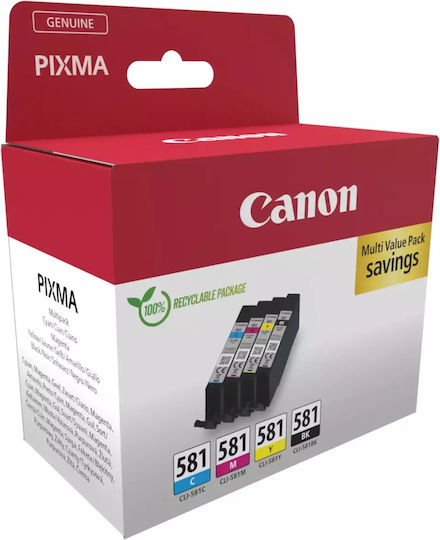 Canon CLI-581 Original Pack of 4 InkJet Printer Inks Yellow / Cyan / Magenta / Black (2103C007)