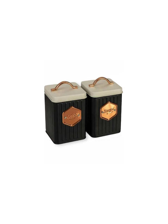 Set 2pcs Jars for Coffee / Sugar with Lid Metallic Black 12x12x16cm