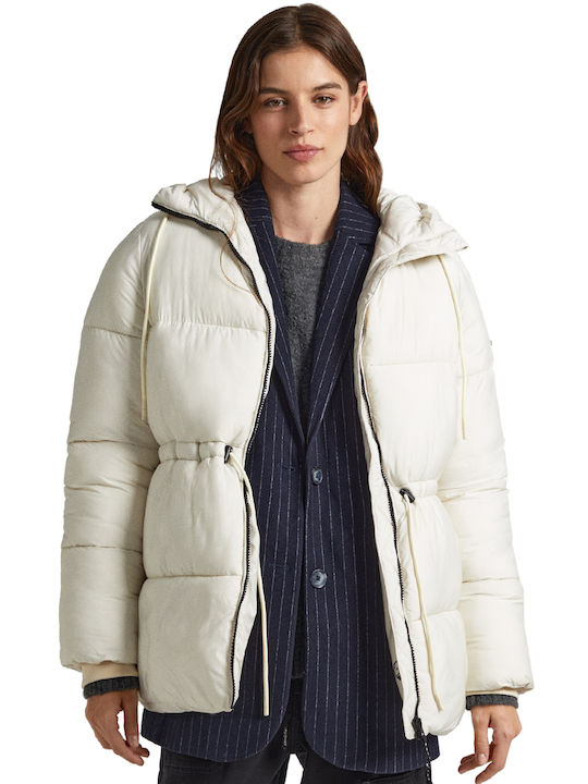 Pepe Jeans Women's Short Puffer Jacket for Winter 804/IVORY