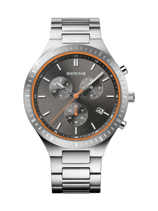 Bering Time Classic Titanium Ανδρικό Ρολόι 40mm Χρονογράφος Μπαταρίας με Ασημί Μεταλλικό Μπρασελέ