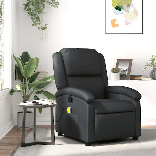 Πολυθρόνα Relax Massage με Υποπόδιο από Γνήσιο Δέρμα Μαύρη 71x86.5x99.5cm