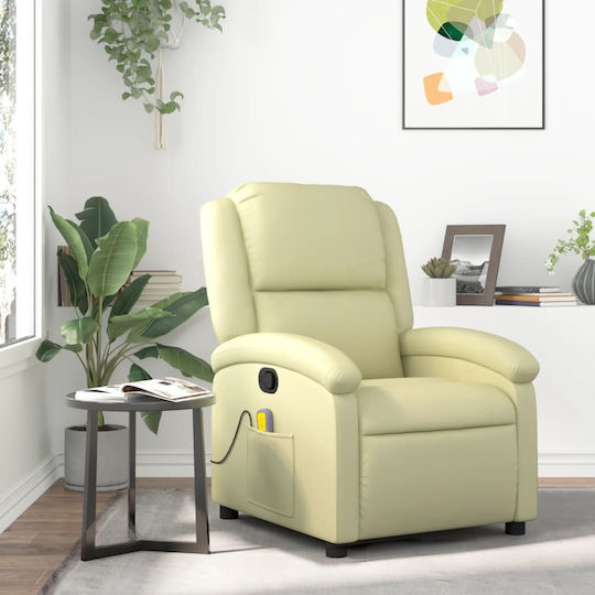Πολυθρόνα Relax Massage με Υποπόδιο από Γνήσιο Δέρμα Κρεμ 71x86.5x99.5cm