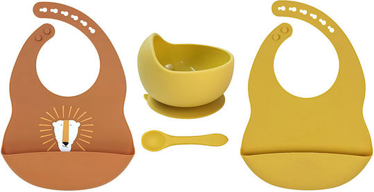 Queen Mother Queen Mother Baby & Kids Feeding Set Lion from Silicone with Anti-Slip Base Yellow 3 Pieces for 6+ Months