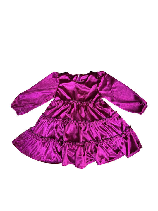 Rochie Fete Mânecă Lungă Catifea Fuchsia