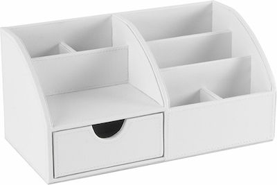 Leather Desk Organizer in White Color