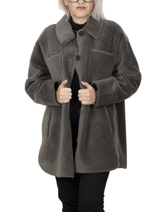 Oakwood Women's Wool Midi Coat with Fur Gray