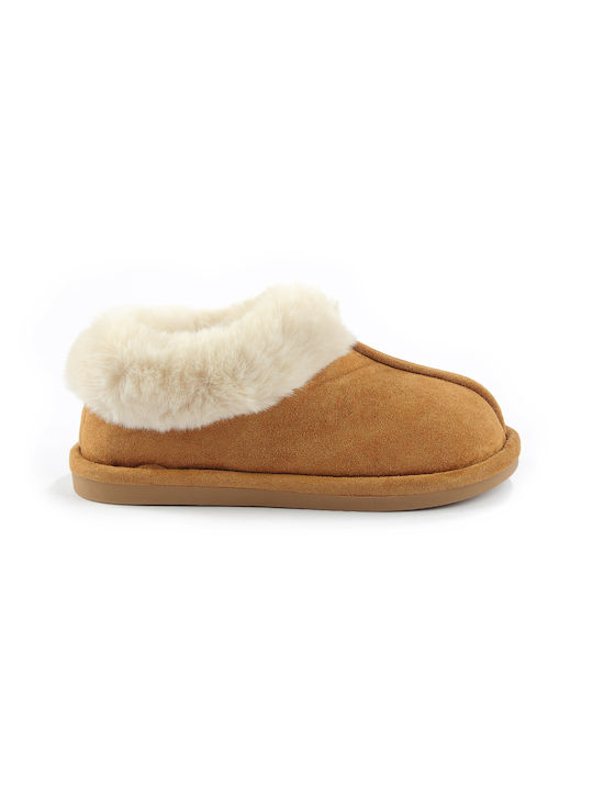 Fshoes Closed Women's Slippers With fur in Brown color