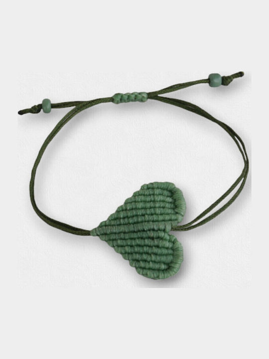 Artifact Women's Bracelet Macrame with design Heart Green made of Cord