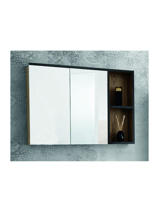 Martin Ritho 90 Lengano Rectangular Bathroom Mirror made of MDF with Shelf & Cabinet 90x65cm Black Gloss