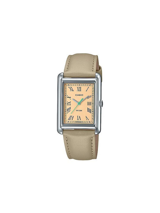 Casio Watch with Beige Leather Strap