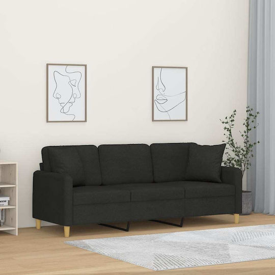 Canapea Cu Trei Locuri Neagră Cu Perne Decorative 198x77x80cm
