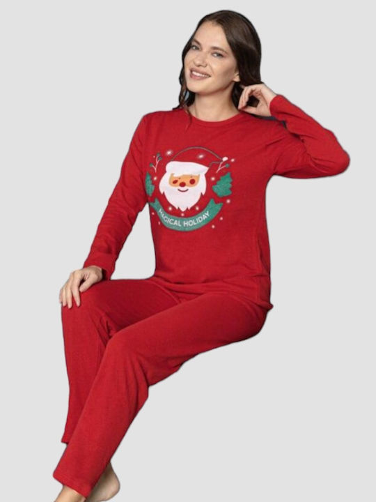 Cagri Homewear Winter Damen Pyjama-Set Baumwolle Red