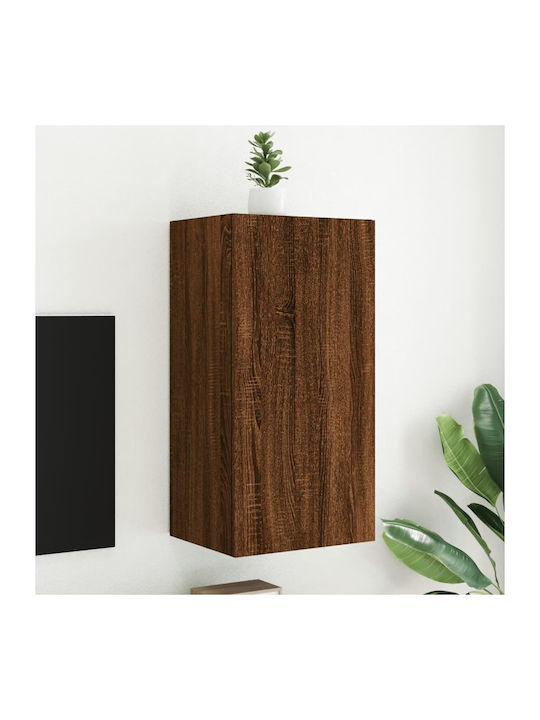 Wall Mounted Particle Board Living Room Display Cabinet with Glass & Lighting Brown Oak 40.5x35x80cm