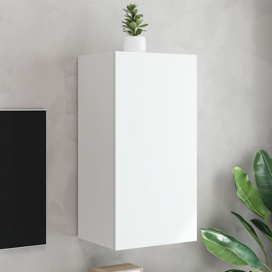 Hängende Wohnzimmer-Vitrine aus Spanplatte Weiß mit LED-Beleuchtung 40,5 x 35 x 80 cm