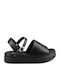 Δερμάτινα Γυναικεία Ανατομικά Σανδάλια Flatforms Μαύρα