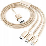 Braided USB to Lightning / Type-C / micro USB Cable 2.1A Χρυσό 1.2m