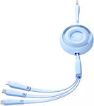 Joyroom S-A40 Retractable USB to Lightning / Type-C / micro USB 1m 3.5A Cable Blue (S-A40)